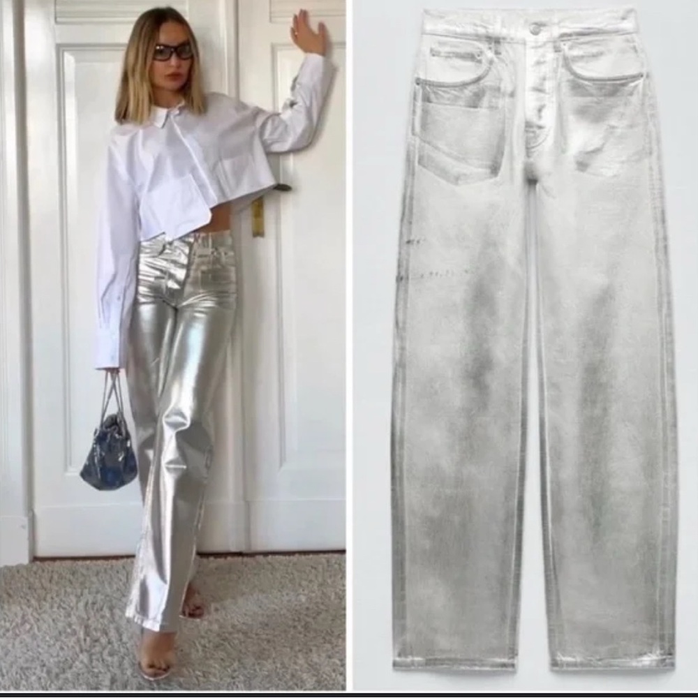 Zara Metallic Silver Trousers